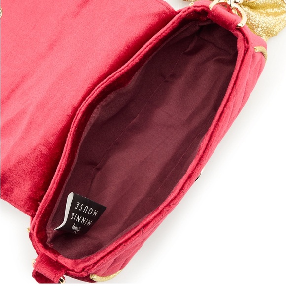 Minnie Mouse Red Velvet Quilted   Bag with Gold Accents Crossbody. - Picture 3 of 5